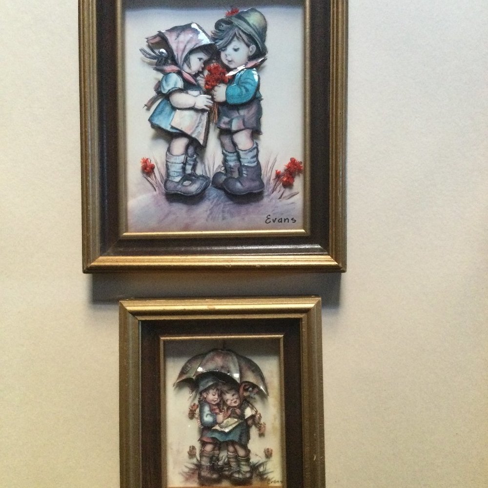 2 small paper tole paper diorama art 3D shadow box Evan children wall decors